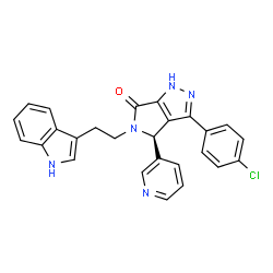 ChemSpider 2D Image | (4R)-3-(4-Chlorophenyl)-5-[2-(1H-indol-3-yl)ethyl]-4-(3-pyridinyl)-4,5-dihydropyrrolo[3,4-c]pyrazol-6(1H)-one | C26H20ClN5O