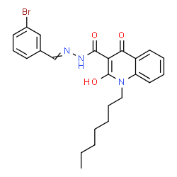 ChemSpider 2D Image | N'-(3-Bromobenzylidene)-1-heptyl-2-hydroxy-4-oxo-1,4-dihydro-3-quinolinecarbohydrazide | C24H26BrN3O3