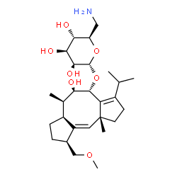 ChemSpider 2D Image | (4R,5R,6R,6aS,9S,9aE,10aR)-5-Hydroxy-3-isopropyl-9-(methoxymethyl)-6,10a-dimethyl-1,2,4,5,6,6a,7,8,9,10a-decahydrodicyclopenta[a,d][8]annulen-4-yl 6-amino-6-deoxy-alpha-D-glucopyranoside | C27H45NO7