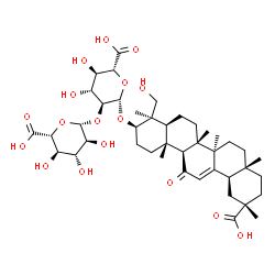 ChemSpider 2D Image | (3alpha,5beta,8alpha,9beta,10alpha,14beta,17alpha)-23,30-Dihydroxy-11,30-dioxoolean-12-en-3-yl 2-O-beta-L-glucopyranuronosyl-beta-L-glucopyranosiduronic acid | C42H62O17