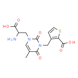 ChemSpider 2D Image | 3-{[3-(2-Amino-2-carboxyethyl)-5-methyl-2,6-dioxo-3,6-dihydro-1(2H)-pyrimidinyl]methyl}-2-thiophenecarboxylic acid | C14H15N3O6S