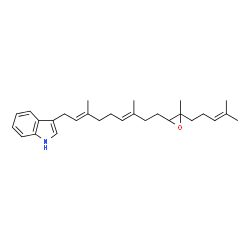 ChemSpider 2D Image | 3-{(2E,6E)-3,7-Dimethyl-9-[3-methyl-3-(4-methyl-3-penten-1-yl)-2-oxiranyl]-2,6-nonadien-1-yl}-1H-indole | C28H39NO