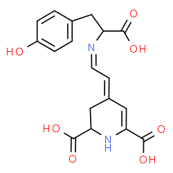 ChemSpider 2D Image | (4E)-4-[(2Z)-2-{[1-Carboxy-2-(4-hydroxyphenyl)ethyl]imino}ethylidene]-1,2,3,4-tetrahydro-2,6-pyridinedicarboxylic acid | C18H18N2O7