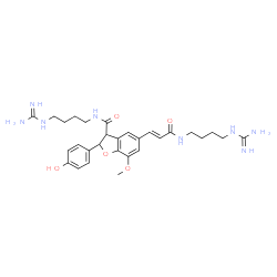 ChemSpider 2D Image | N-(4-Carbamimidamidobutyl)-5-{(1E)-3-[(4-carbamimidamidobutyl)amino]-3-oxo-1-propen-1-yl}-2-(4-hydroxyphenyl)-7-methoxy-2,3-dihydro-1-benzofuran-3-carboxamide | C29H40N8O5
