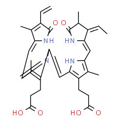 ChemSpider 2D Image | 3-[2-[(E)-[3-(2-carboxyethyl)-4-methyl-5-[(Z)-(3-methyl-5-oxo-4-vinyl-pyrrol-2-ylidene)methyl]pyrrol-2-ylidene]methyl]-5-[(Z)-[(3Z)-3-ethylidene-4-methyl-5-oxo-pyrrolidin-2-ylidene]methyl]-4-methyl-1H-pyrrol-3-yl]propanoic acid | C33H36N4O6