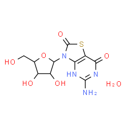 ChemSpider 2D Image | 5-Amino-3-pentofuranosyl[1,3]thiazolo[4,5-d]pyrimidine-2,7(3H,4H)-dione hydrate (1:1) | C10H14N4O7S