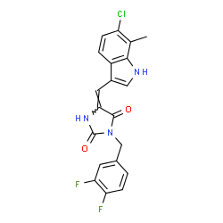ChemSpider 2D Image | (5E)-5-[(6-Chloro-7-methyl-1H-indol-3-yl)methylene]-3-(3,4-difluorobenzyl)-2,4-imidazolidinedione | C20H14ClF2N3O2