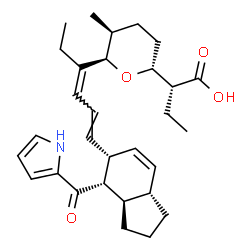 ChemSpider 2D Image | (2R)-2-[(2R,5S,6R)-5-Methyl-6-{(3Z,5E)-6-[(3aR,4S,5S,7aS)-4-(1H-pyrrol-2-ylcarbonyl)-2,3,3a,4,5,7a-hexahydro-1H-inden-5-yl]-3,5-hexadien-3-yl}tetrahydro-2H-pyran-2-yl]butanoic acid | C30H41NO4