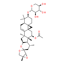 ChemSpider 2D Image | (1'R,2S,4aR,5'R,5aS,7R,7aR,7bR,8R,10R,12aS,14aR)-1,1,5',7a,8,12a-Hexamethyl-2-(beta-D-xylopyranosyloxy)-1,3,4,6,7,7a,7b,8,9,11a,12,12a,14,14a-tetradecahydro-2H-spiro[cyclopropa[1',8a']naphtho[2',1':4,
5]indeno[2,1-b]pyran-10,2'-[3,6]dioxabicyclo[3.1.0]hexan]-7-yl acetate | C37H54O10