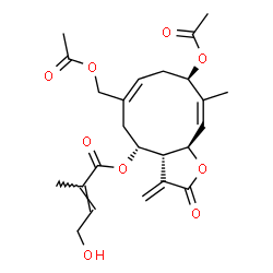 ChemSpider 2D Image | (3aR,4R,6E,9R,10Z,11aR)-9-Acetoxy-6-(acetoxymethyl)-10-methyl-3-methylene-2-oxo-2,3,3a,4,5,8,9,11a-octahydrocyclodeca[b]furan-4-yl (2E)-4-hydroxy-2-methyl-2-butenoate | C24H30O9