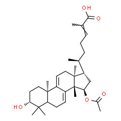 ChemSpider 2D Image | (3alpha,5xi,10alpha,13alpha,14beta,15beta,17alpha,20S,24E)-15-Acetoxy-3-hydroxylanosta-7,9(11),24-trien-26-oic acid | C32H48O5