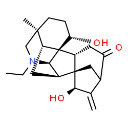 ChemSpider 2D Image | (1S,2R,7R,8S,9R,10R,13S,16S,17R)-11-Ethyl-7,16-dihydroxy-13-methyl-6-methylene-11-azahexacyclo[7.7.2.1~5,8~.0~1,10~.0~2,8~.0~13,17~]nonadecan-4-one | C22H31NO3