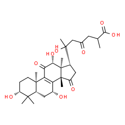 ChemSpider 2D Image | (3alpha,5beta,7alpha,10alpha,12alpha,13alpha,14beta,17alpha,20xi)-3,7,12,20-Tetrahydroxy-11,15,23-trioxolanost-8-en-26-oic acid | C30H44O9