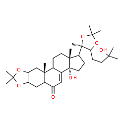 ChemSpider 2D Image | (3aS,10aR,12aR)-3a-Hydroxy-1-[(4R)-5-(3-hydroxy-3-methylbutyl)-2,2,4-trimethyl-1,3-dioxolan-4-yl]-8,8,10a,12a-tetramethyl-1,2,3,3a,5a,6,6a,9a,10,10a,10b,11,12,12a-tetradecahydro-5H-cyclopenta[7,8]phen
anthro[2,3-d][1,3]dioxol-5-one | C33H52O7
