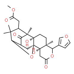 ChemSpider 2D Image | Methyl [(1S,2S,5S,10S,11R)-6-(3-furyl)-2,10-dihydroxy-1,5,15,15-tetramethyl-8,17-dioxo-7,18-dioxapentacyclo[11.3.1.1~11,14~.0~2,11~.0~5,10~]octadec-16-yl]acetate | C27H34O9