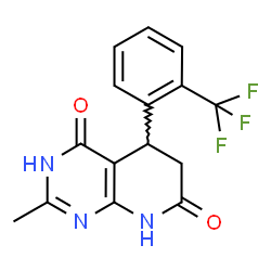 ChemSpider 2D Image | 2-Methyl-5-[2-(trifluoromethyl)phenyl]-5,8-dihydropyrido[2,3-d]pyrimidine-4,7(1H,6H)-dione | C15H12F3N3O2
