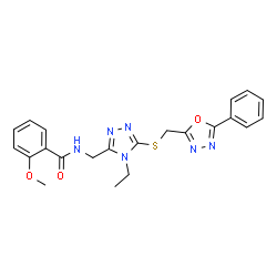 ChemSpider 2D Image | N-[(4-Ethyl-5-{[(5-phenyl-1,3,4-oxadiazol-2-yl)methyl]sulfanyl}-4H-1,2,4-triazol-3-yl)methyl]-2-methoxybenzamide | C22H22N6O3S