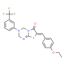 ChemSpider 2D Image | (7Z)-7-(4-Ethoxybenzylidene)-3-[3-(trifluoromethyl)phenyl]-3,4-dihydro-2H-[1,3]thiazolo[3,2-a][1,3,5]triazin-6(7H)-one | C21H18F3N3O2S