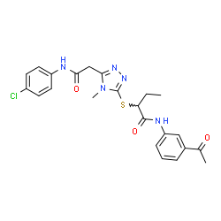 ChemSpider 2D Image | N-(3-Acetylphenyl)-2-[(5-{2-[(4-chlorophenyl)amino]-2-oxoethyl}-4-methyl-4H-1,2,4-triazol-3-yl)sulfanyl]butanamide | C23H24ClN5O3S