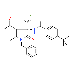 ChemSpider 2D Image | N-[4-Acetyl-1-benzyl-5-methyl-2-oxo-3-(trifluoromethyl)-2,3-dihydro-1H-pyrrol-3-yl]-4-(2-methyl-2-propanyl)benzamide | C26H27F3N2O3
