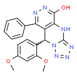 ChemSpider 2D Image | 9-(2,4-Dimethoxyphenyl)-8-phenyl-1,9-dihydrotetrazolo[1',5':1,2]pyrimido[4,5-d]pyridazin-5(6H)-one | C20H17N7O3