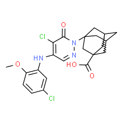 ChemSpider 2D Image | 3-{5-Chloro-4-[(5-chloro-2-methoxyphenyl)amino]-6-oxo-1(6H)-pyridazinyl}-1-adamantanecarboxylic acid | C22H23Cl2N3O4