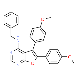 ChemSpider 2D Image | N-Benzyl-5,6-bis(4-methoxyphenyl)furo[2,3-d]pyrimidin-4-amine | C27H23N3O3
