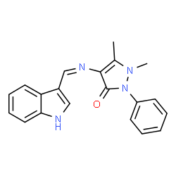 ChemSpider 2D Image | 4-[(Z)-(1H-Indol-3-ylmethylene)amino]-1,5-dimethyl-2-phenyl-1,2-dihydro-3H-pyrazol-3-one | C20H18N4O