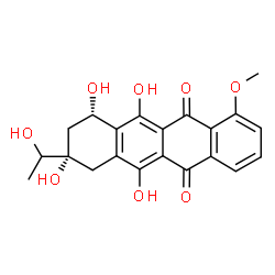 ChemSpider 2D Image | (8S,10S)-6,8,10,11-Tetrahydroxy-8-(1-hydroxyethyl)-1-methoxy-7,8,9,10-tetrahydro-5,12-tetracenedione | C21H20O8