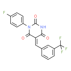 ChemSpider 2D Image | (5E)-1-(4-Fluorophenyl)-5-[3-(trifluoromethyl)benzylidene]-2,4,6(1H,3H,5H)-pyrimidinetrione | C18H10F4N2O3