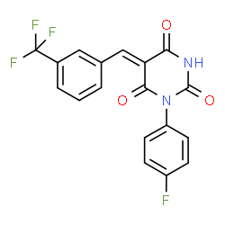 ChemSpider 2D Image | (5Z)-1-(4-Fluorophenyl)-5-[3-(trifluoromethyl)benzylidene]-2,4,6(1H,3H,5H)-pyrimidinetrione | C18H10F4N2O3