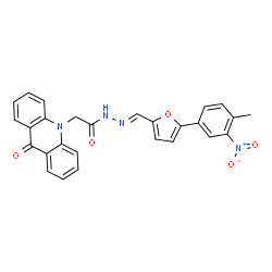 ChemSpider 2D Image | N'-{(E)-[5-(4-Methyl-3-nitrophenyl)-2-furyl]methylene}-2-(9-oxo-10(9H)-acridinyl)acetohydrazide | C27H20N4O5