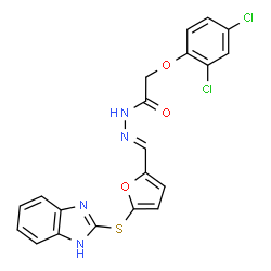 ChemSpider 2D Image | N'-{(E)-[5-(1H-Benzimidazol-2-ylsulfanyl)-2-furyl]methylene}-2-(2,4-dichlorophenoxy)acetohydrazide | C20H14Cl2N4O3S