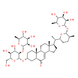 ChemSpider 2D Image | (3alpha,5beta,9beta,14beta,22R,25S,26R)-26-[(6-Deoxy-alpha-L-mannopyranosyl)oxy]-6-oxo-22,26-epoxycholest-7-en-3-yl 2-O-(6-deoxy-alpha-L-mannopyranosyl)-beta-D-glucopyranoside | C45H72O17