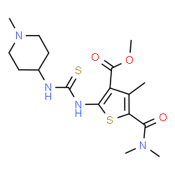 ChemSpider 2D Image | Methyl 5-(dimethylcarbamoyl)-4-methyl-2-{[(1-methyl-4-piperidinyl)carbamothioyl]amino}-3-thiophenecarboxylate | C17H26N4O3S2