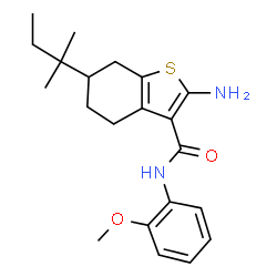 ChemSpider 2D Image | 2-amino-N-(2-methoxyphenyl)-6-(tert-pentyl)-4,5,6,7-tetrahydrobenzo[b]thiophene-3-carboxamide | C21H28N2O2S