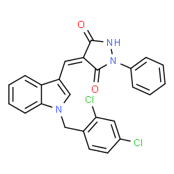 ChemSpider 2D Image | (4Z)-4-{[1-(2,4-Dichlorobenzyl)-1H-indol-3-yl]methylene}-1-phenyl-3,5-pyrazolidinedione | C25H17Cl2N3O2