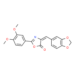 ChemSpider 2D Image | (4E)-4-(1,3-Benzodioxol-5-ylmethylene)-2-(3,4-dimethoxyphenyl)-1,3-oxazol-5(4H)-one | C19H15NO6