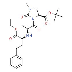 ChemSpider 2D Image | 2-Methyl-2-propanyl (4S)-3-{N-[(2S)-1-ethoxy-1-oxo-4-phenyl-2-butanyl]-L-alanyl}-1-methyl-2-oxo-4-imidazolidinecarboxylate | C24H35N3O6