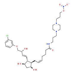 ChemSpider 2D Image | 3-[4-(3-{[(5Z)-7-{(1R,2R,3R,5S)-2-[(1E,3R)-4-(3-Chlorophenoxy)-3-hydroxy-1-buten-1-yl]-3,5-dihydroxycyclopentyl}-5-heptenoyl]amino}propyl)-1-piperazinyl]propyl nitrate | C32H49ClN4O8