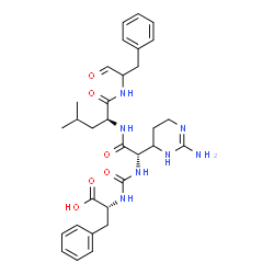 ChemSpider 2D Image | N-{[(1S)-1-(2-Amino-3,4,5,6-tetrahydro-4-pyrimidinyl)-2-({(2S)-4-methyl-1-oxo-1-[(1-oxo-3-phenyl-2-propanyl)amino]-2-pentanyl}amino)-2-oxoethyl]carbamoyl}-D-phenylalanine | C31H41N7O6