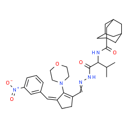 ChemSpider 2D Image | N-[3-Methyl-1-(2-{[(3Z)-2-(4-morpholinyl)-3-(3-nitrobenzylidene)-1-cyclopenten-1-yl]methylene}hydrazino)-1-oxo-2-butanyl]-1-adamantanecarboxamide | C33H43N5O5