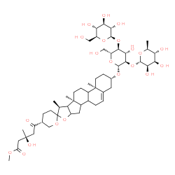 ChemSpider 2D Image | Methyl (3S)-3-hydroxy-5-[(2S,4aR,5'R,6aS,7S)-2-{[(2R,3R,4S,5S,6R)-4-hydroxy-6-(hydroxymethyl)-5-{[(2R,3S,4R,5R,6S)-3,4,5-trihydroxy-6-(hydroxymethyl)tetrahydro-2H-pyran-2-yl]oxy}-3-{[(2S,3R,4R,5R,6S)-
3,4,5-trihydroxy-6-methyltetrahydro-2H-pyran-2-yl]oxy}tetrahydro-2H-pyran-2-yl]oxy}-4a,6a,7-trimethyl-1,2,3,3',4,4',4a,4b,5,5',6,6',6a,6b,7,9a,10,10a,10b,11-icosahydrospiro[naphtho[2',1':4,5]indeno[2,
1-b]furan-8,2'-pyran]-5'-yl]-3-methyl-5-oxop | C51H80O21