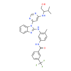ChemSpider 2D Image | N-{3-[(1-{6-[(1-Hydroxy-3-methyl-2-butanyl)amino]-4-pyrimidinyl}-1H-benzimidazol-2-yl)amino]-4-methylphenyl}-3-(trifluoromethyl)benzamide | C31H30F3N7O2