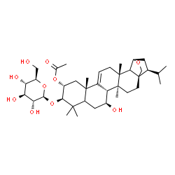 ChemSpider 2D Image | (1S,4S,5S,6S,10R,11R,13S,17R,19S,22S)-10-(beta-D-Glucopyranosyloxy)-6-hydroxy-22-isopropyl-4,9,9,13,17-pentamethyl-20-oxahexacyclo[17.2.2.0~1,18~.0~4,17~.0~5,14~.0~8,13~]tricos-14-en-11-yl acetate | C38H60O10