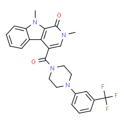 ChemSpider 2D Image | 2,9-Dimethyl-4-({4-[3-(trifluoromethyl)phenyl]-1-piperazinyl}carbonyl)-2,9-dihydro-1H-beta-carbolin-1-one | C25H23F3N4O2