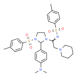 ChemSpider 2D Image | N-[1-{2-[4-(Dimethylamino)phenyl]-3-[(4-methylphenyl)sulfonyl]-1-imidazolidinyl}-2-(1-piperidinyl)ethylidene]-4-methylbenzenesulfonamide | C32H41N5O4S2