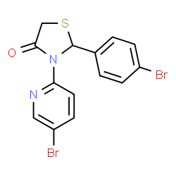 ChemSpider 2D Image | 2-(4-Bromophenyl)-3-(5-bromo-2-pyridinyl)-1,3-thiazolidin-4-one | C14H10Br2N2OS