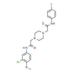 ChemSpider 2D Image | 2-(4-{2-[(3-Chloro-4-methoxyphenyl)amino]-2-oxoethyl}-1-piperazinyl)-N-(4-fluorophenyl)acetamide | C21H24ClFN4O3