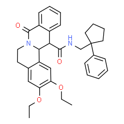 ChemSpider 2D Image | 2,3-Diethoxy-8-oxo-N-[(1-phenylcyclopentyl)methyl]-5,8,13,13a-tetrahydro-6H-isoquinolino[3,2-a]isoquinoline-13-carboxamide | C34H38N2O4